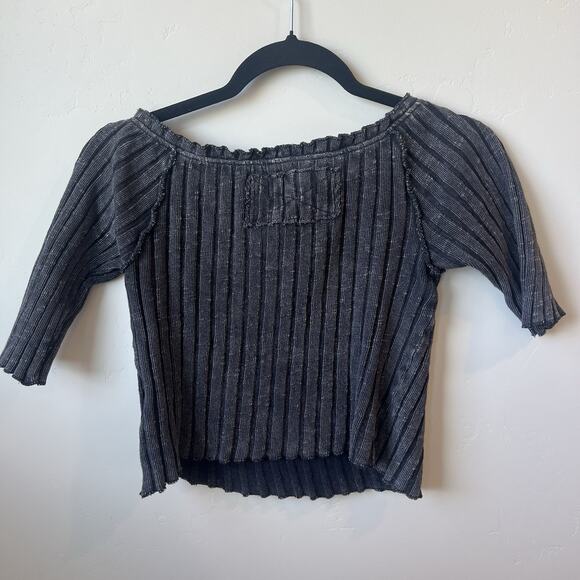 Free People Womens Shirt Grey Meant to Be Tee Ribbed Cropped Size Medium - Picture 2 of 6